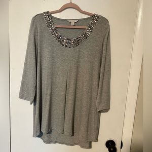 Laura Ashley XL Grey Embellished Flowy 3/4 Length Sweater